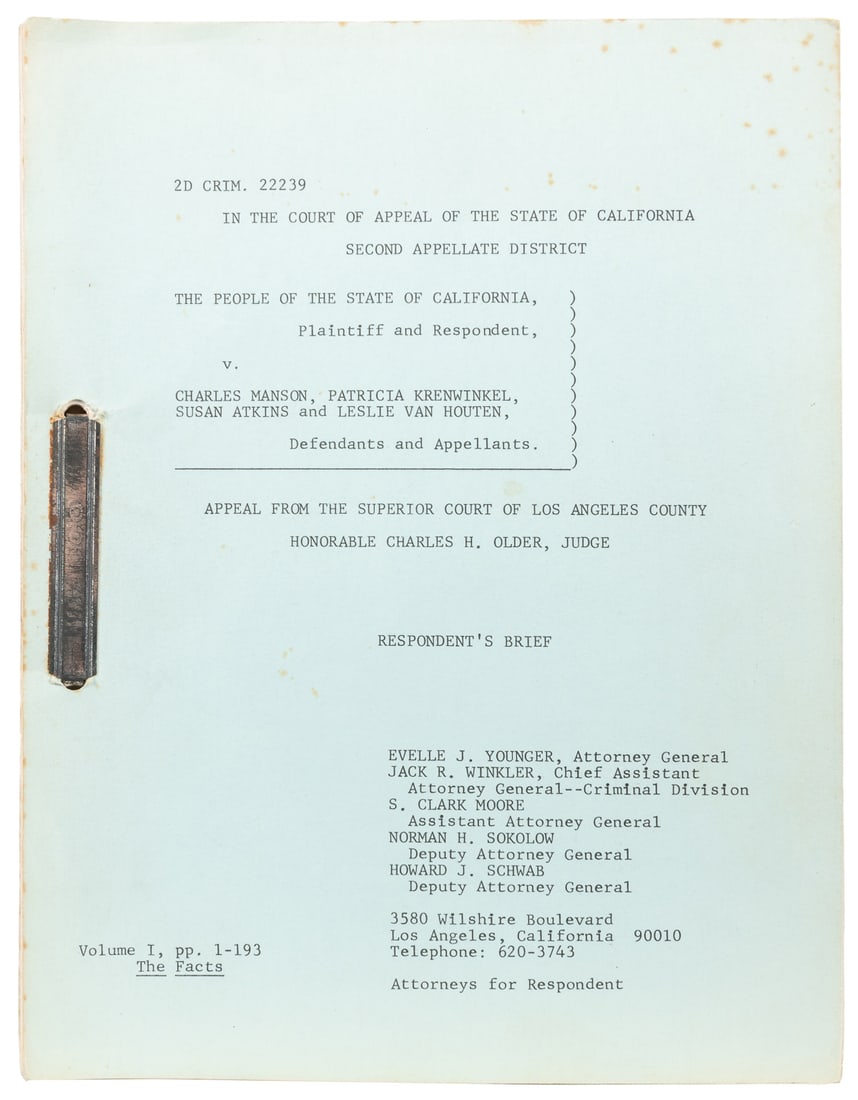 [MANSON FAMILY TRIAL]. In the Court of Appeal of the State ...: [MANSON FAMILY TRIAL]. In the Court of Appeal of the State of California Second Appellate District / The People of the State of California, Plaintiff and Respondent, v. Charles Manson, Patricia Krenwi