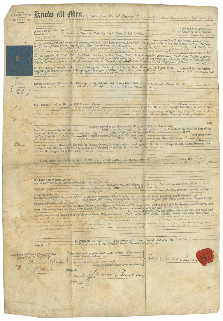 [BRITISH EAST INDIA COMPANY]. PEARSON, James, Capt. Partial... (1 of 2)