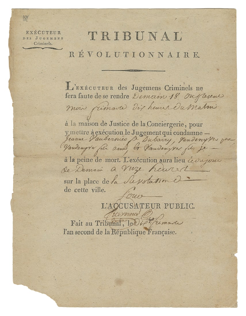 [FRENCH REVOLUTION]. -- [COUNTESS DU BARRY, Jeanne Bécu (17... (1 of 2)