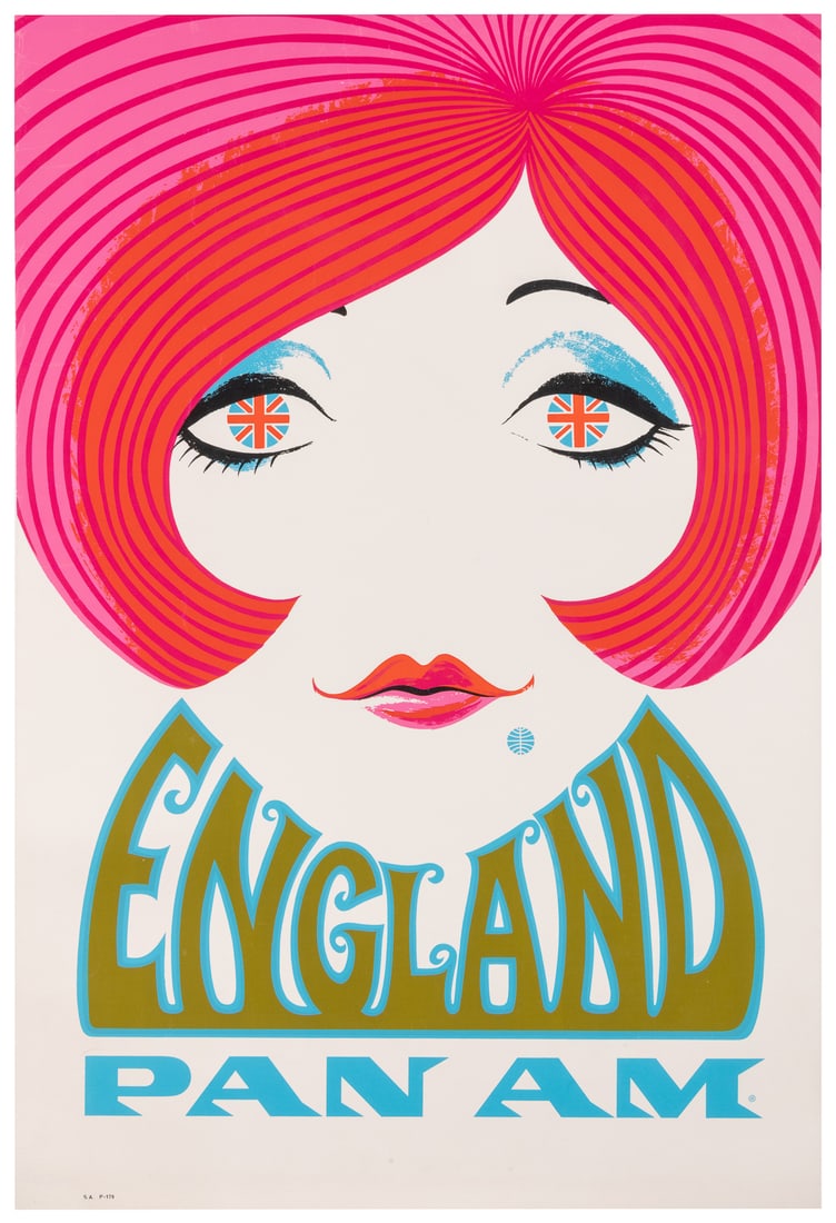 England / Pan Am. Circa 1969. Silkscreen. A young lady with... (1 of 1)