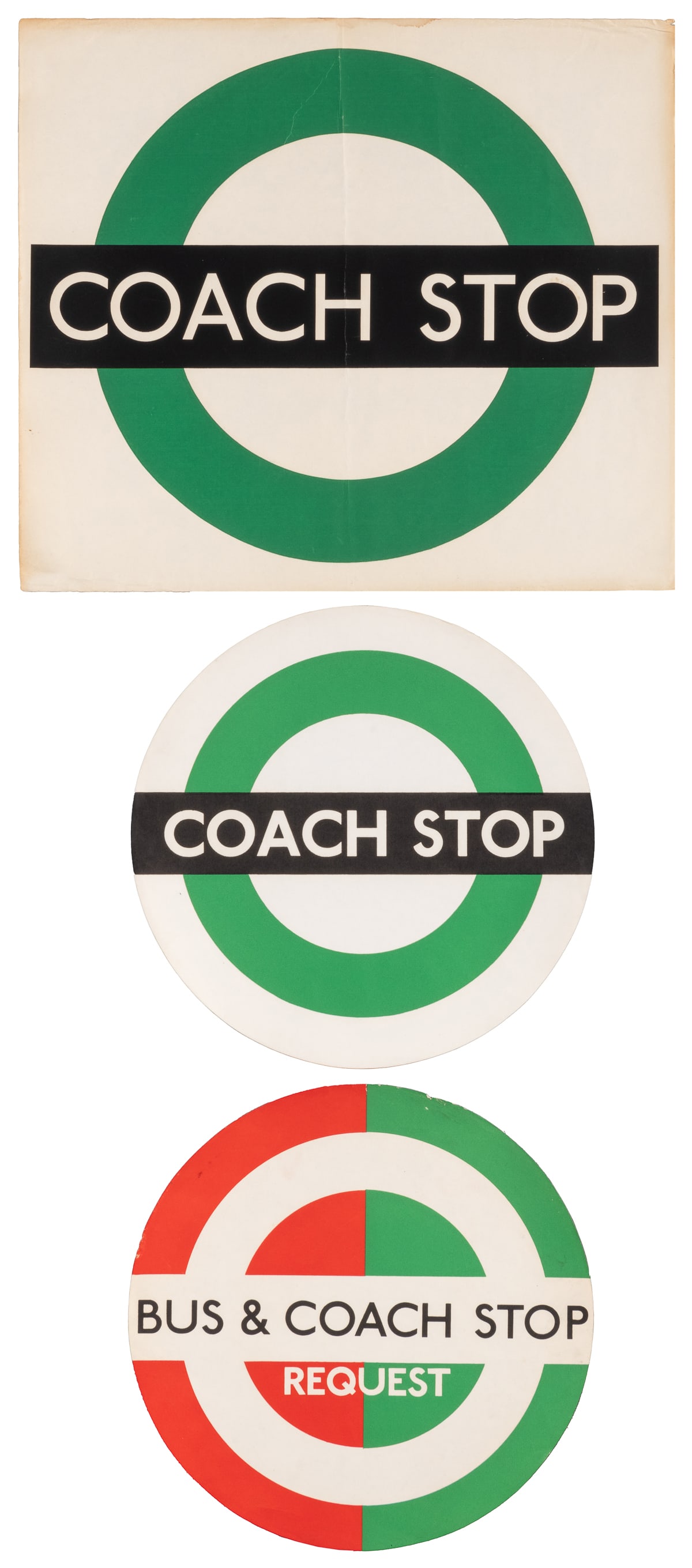 Three London Bus and Coach Stop Signs. London: Circa 1970s.... (1 of 1)
