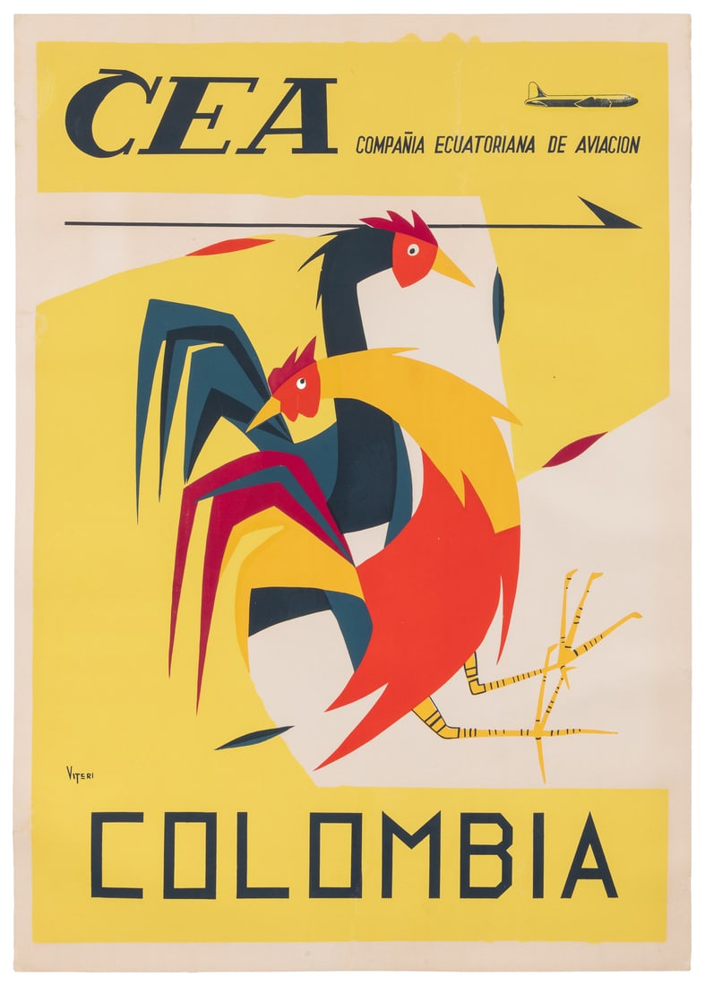 VITERI, Oswaldo (1931 – 2023). CEA / Colombia. Circa 1960s....: VITERI, Oswaldo (1931 – 2023). CEA / Colombia. Circa 1960s. Silkscreen. 39 x 27 ½”. Linen backed. Restored losses and over-painting along left edge partly into printed area; restored