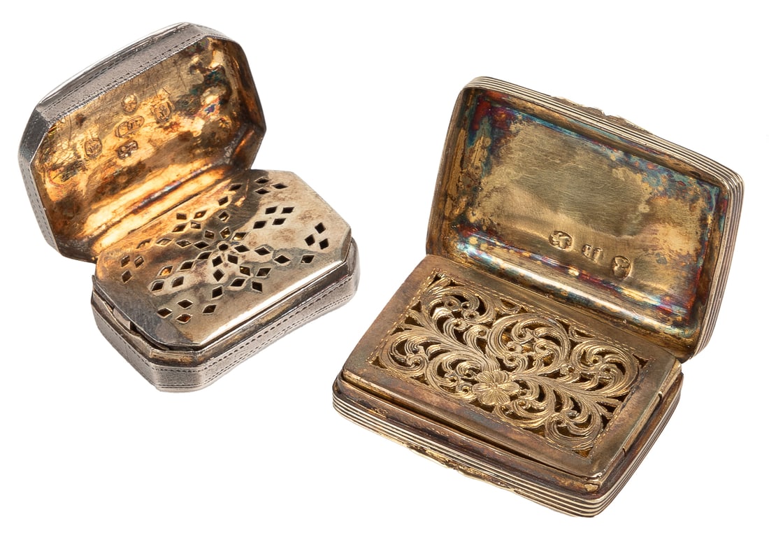 [SILVER]. [VINAIGRETTE]. Pair of Small Silver Vinaigrettes.... (1 of 2)