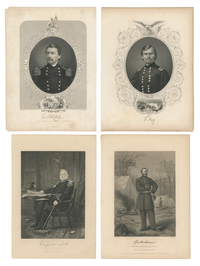 [ENGRAVED PORTRAITS]. Group of 27 Portraits of Union Comman...: [ENGRAVED PORTRAITS]. Group of 27 Portraits of Union Commanders. [New York: Johnson & Fry and Virtue & Co., ca. 1860s-1880s]. Engraved portraits on loose sheets. Sizes approximately 11 x 8” and 
