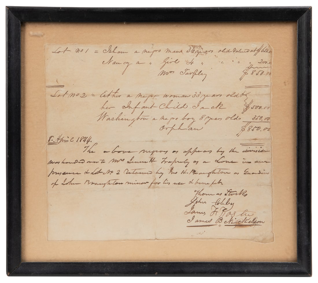 [SLAVERY DOCUMENT]. Manuscript Slave Appraisal. [N.p.] 8 Ap... (1 of 1)