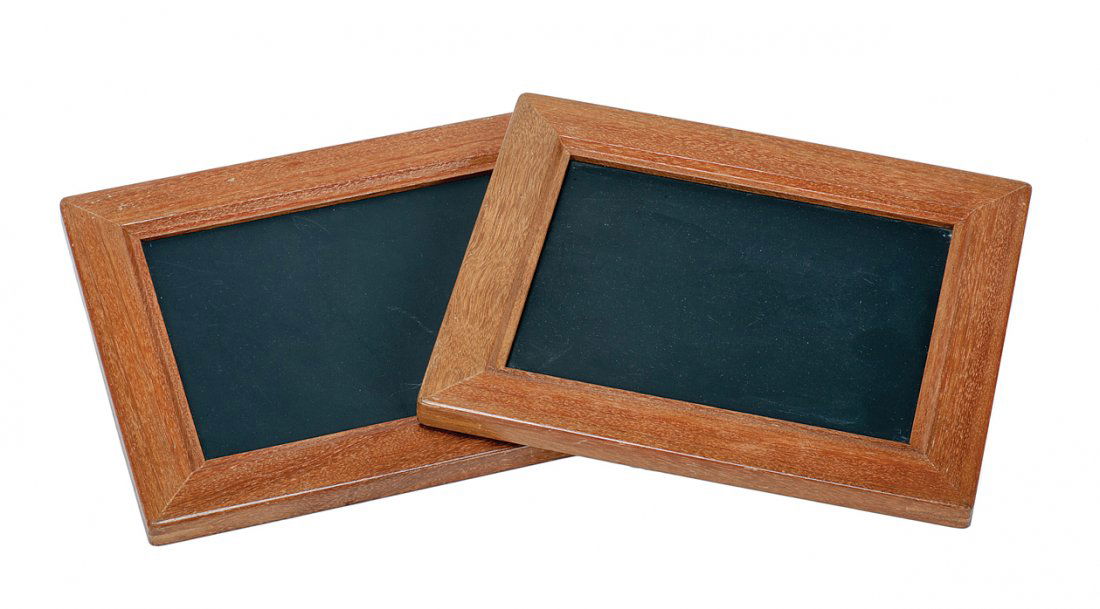 Dr. Q Slates. Azusa, Owen Magic Supreme, ca. 1990.: Dr. Q Slates. Azusa, Owen Magic Supreme, ca. 1990. Though examined by the audience, these slates will produce “ghostly” messages on their surfaces. Hallmarked. Good condition.