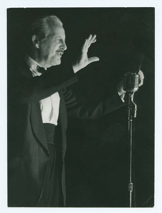 Reynolds, Charles. Dai Vernon. Three photographs.: Reynolds, Charles. Dai Vernon. Three photographs. New York, 1960s. Two performance photos of Vernon, one with the Ball and Cone; the third taken at the Lou Tannen School of Magic. 8 x10”. Latter ima