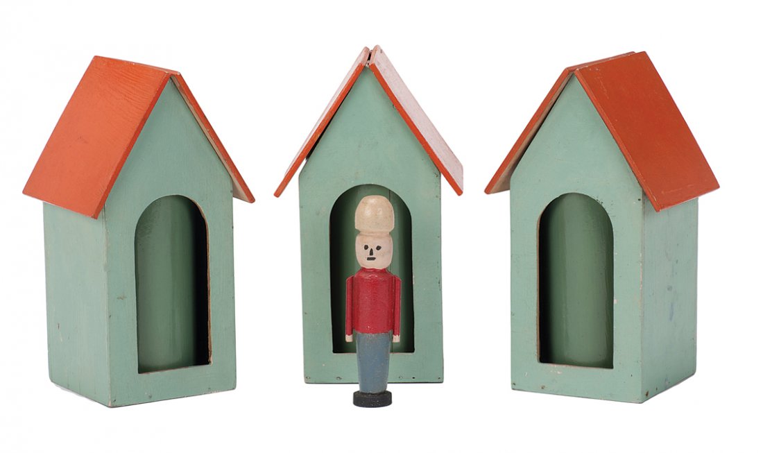 Magic Sentry. Louis Histed, ca. 1940: Magic Sentry. Great Britain, Louis Histed, ca. 1940. Small wooden soldier dolls transpose from one sentry hut to another, vanish, appear, etc. An early application of Histed’s best-known creation, t