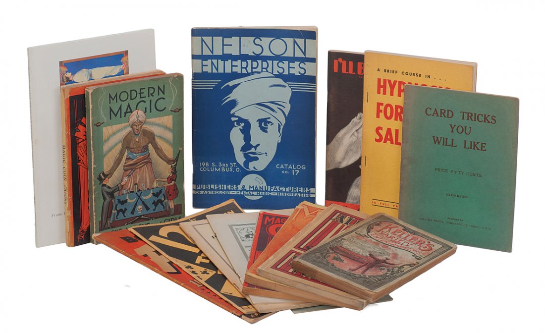 [Magic Books] Group of 25 magic books and catalogs: [Magic Books] Group of 25 magic books and catalogs. Including Shaw’s Book of Acts (n.d.), New Ideas in Magic, Illusions… by Shaw (1902), Magic Coin Tricks Anyone Can Do (1941), 12 Tricks with a Bo