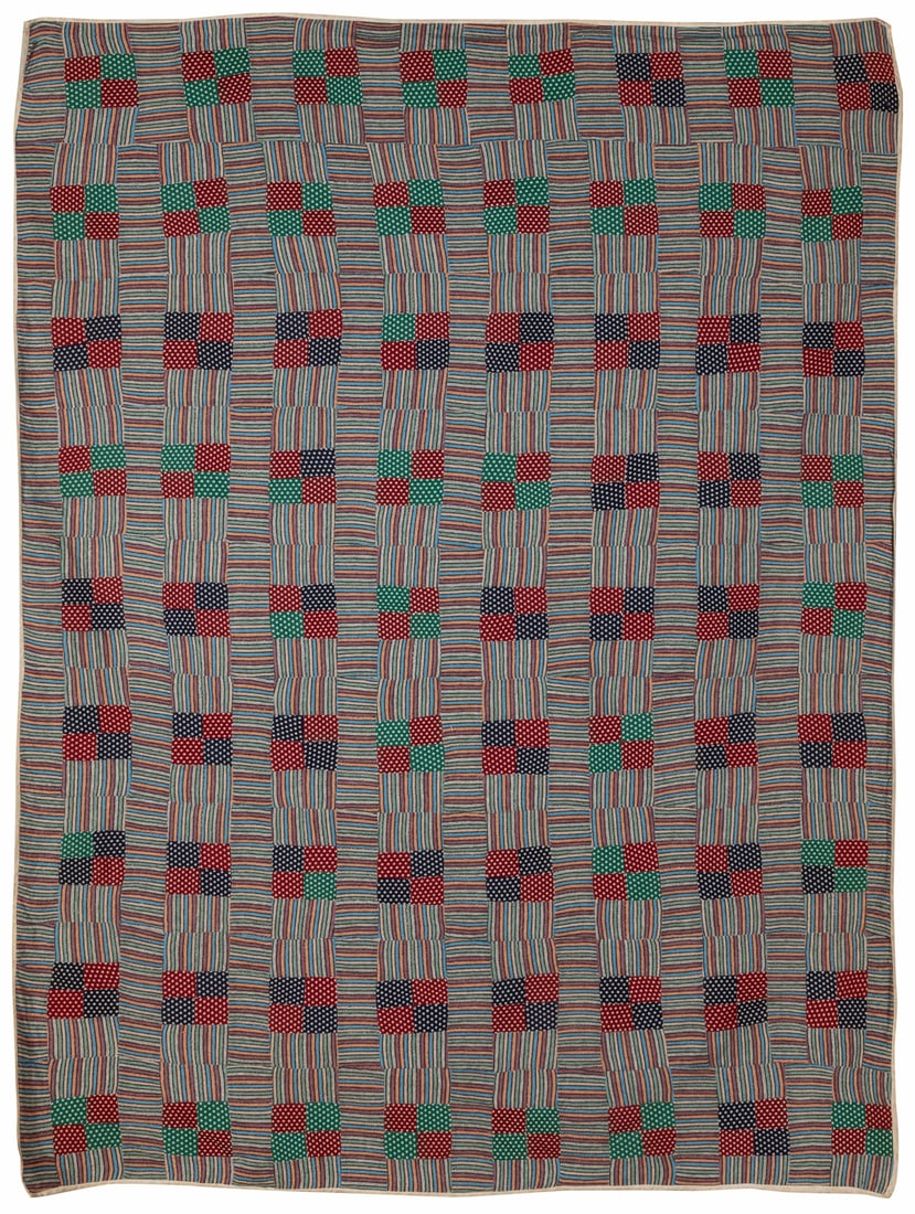 [FOLK ART QUILT]. Four Square Pattern. Red, Green and Blue.... (1 of 3)