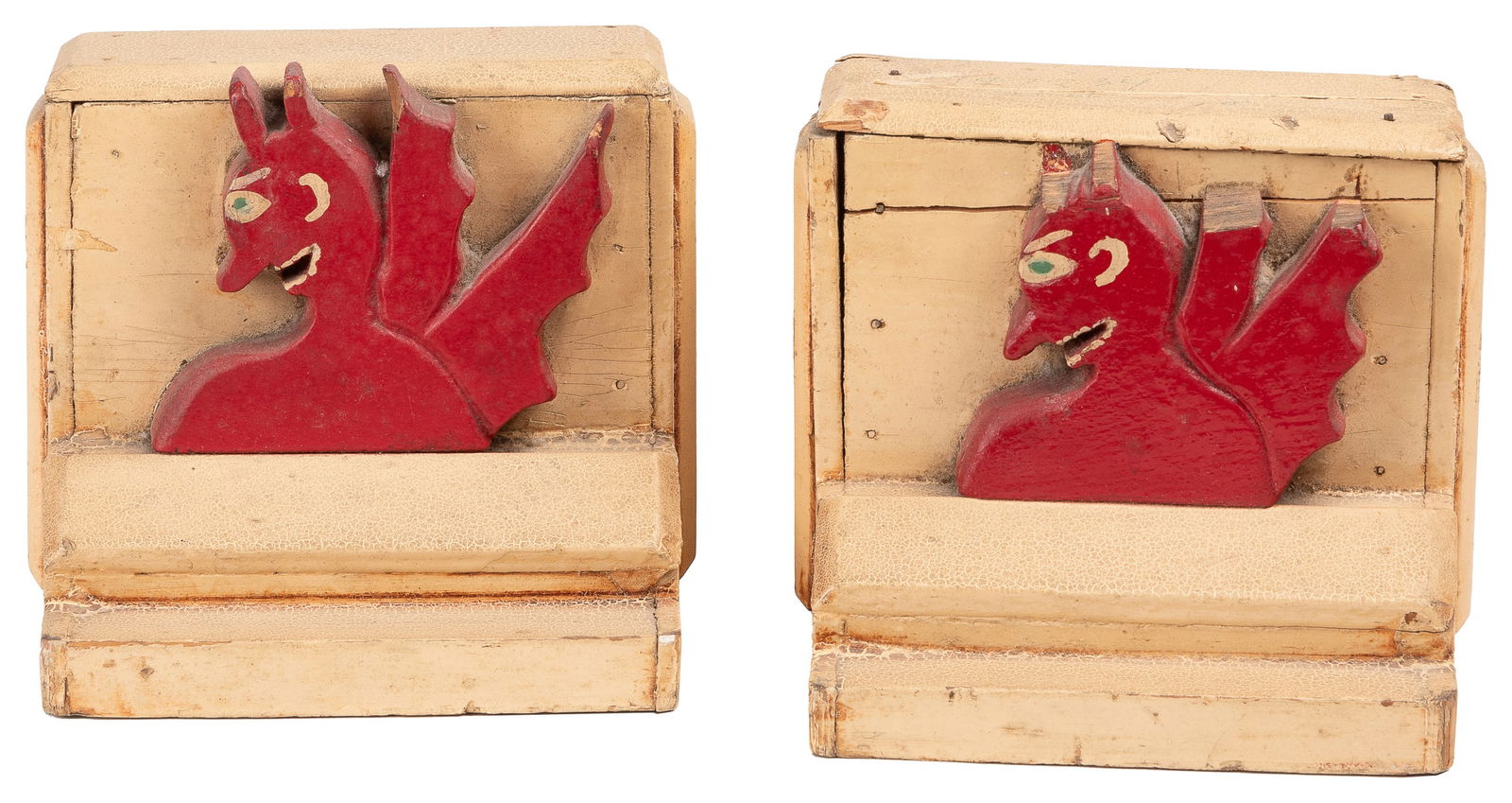 [FOLK ART] (American, 20th Century). Devil Bookends. Carved... (1 of 2)