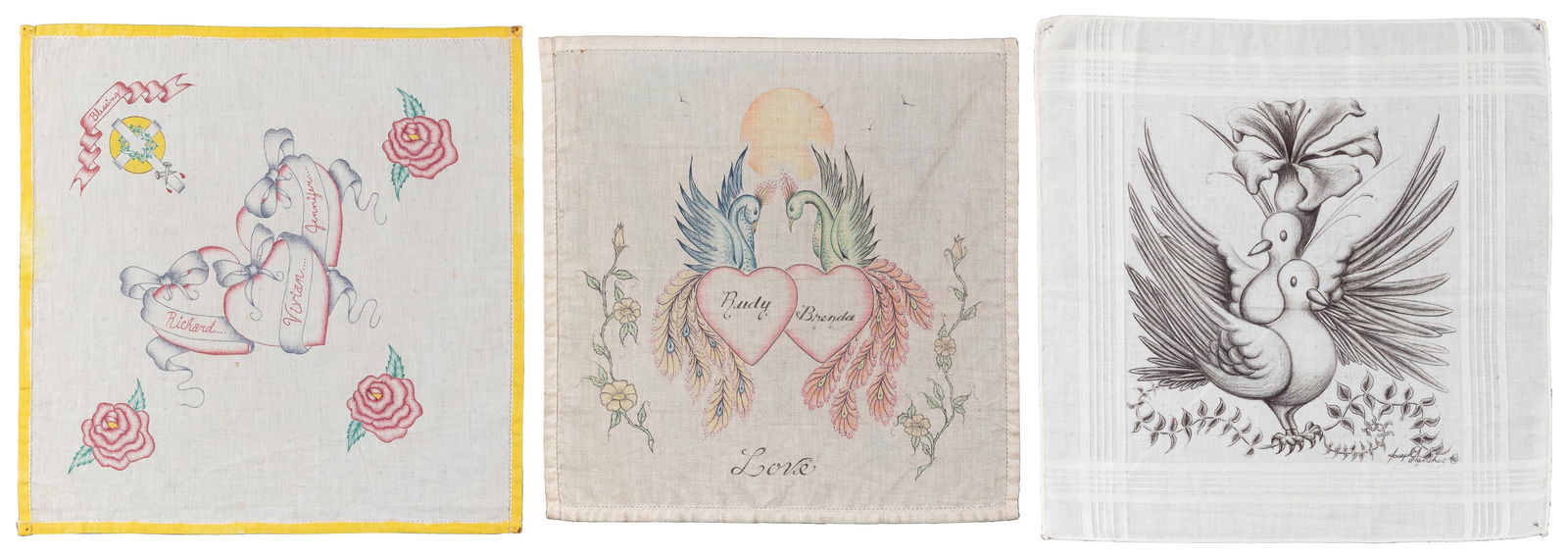 [PRISON ART]. A Group of Three Hand-Drawn Handkerchiefs by ... (1 of 4)