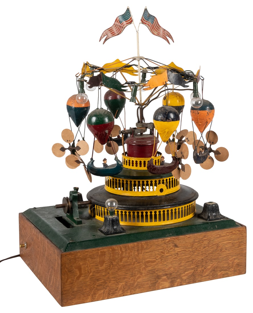 [folk Art]. Handmade Tabletop Carousel. Circa 1940s. Wood, Auction