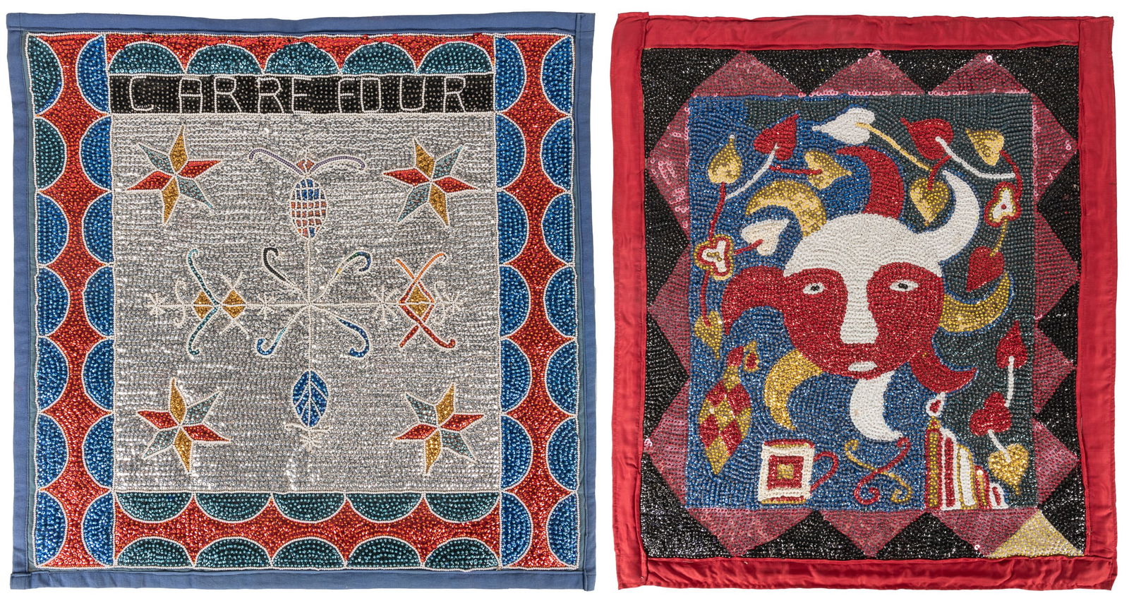 [HAITIAN VOODOO FLAGS]. A Pair of Handmade Cloth Flags Deco... (1 of 4)