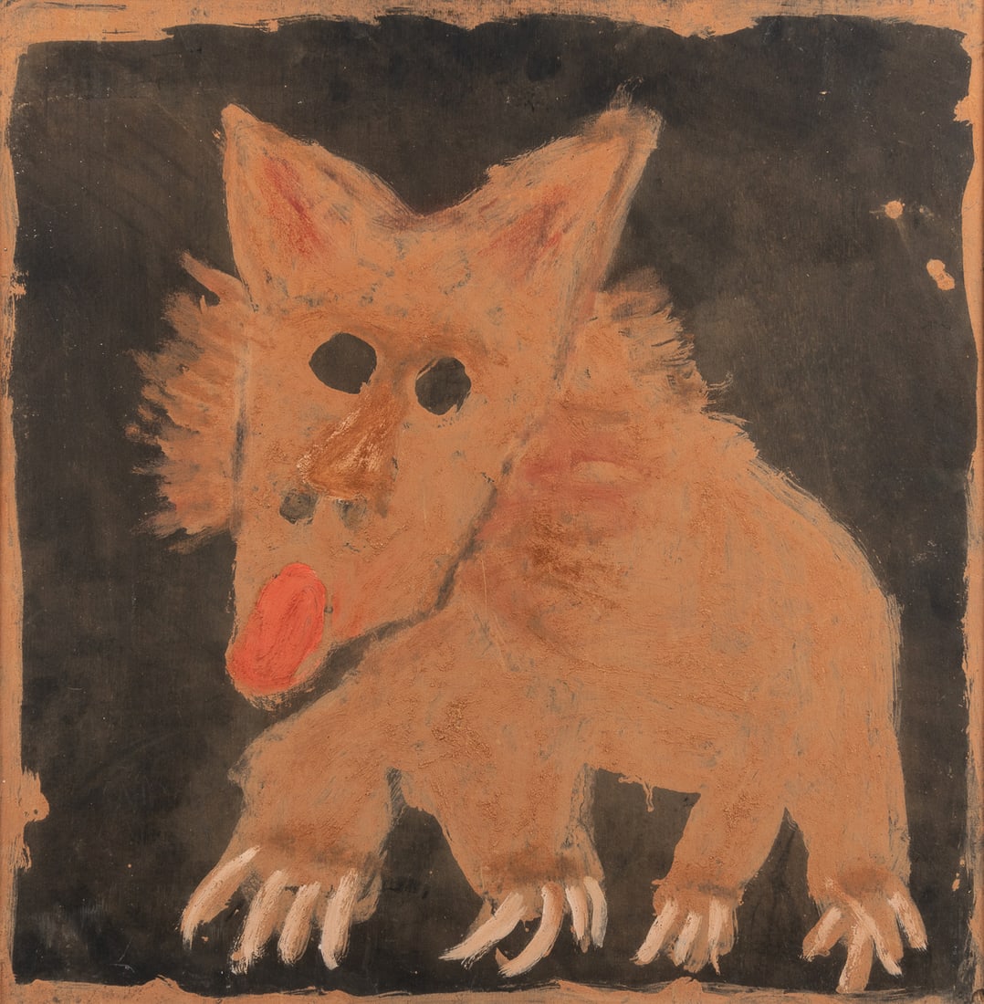 SUDDUTH, Jimmy Lee (American, 1910-2007). Toto. Paint and s...: SUDDUTH, Jimmy Lee (American, 1910-2007). Toto. Paint and sweetmud on plywood. Unsigned. 24 x 24”. Frame: 29 x 29”. Minor water stain lower right. Good condition.