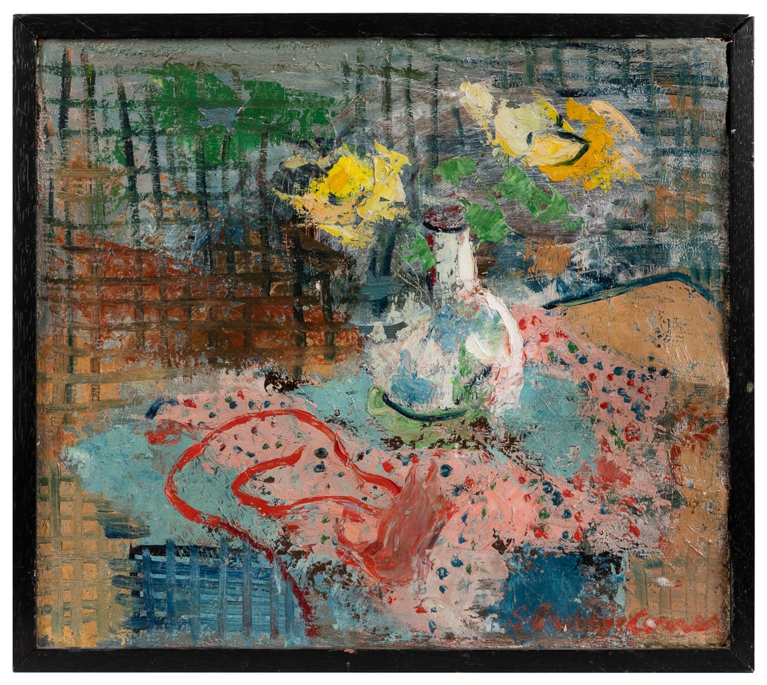 SCRIBNER AMES, Polly (American, 1908-1993). Yellow Roses and Pink Scarf. 1937. (1 of 2)