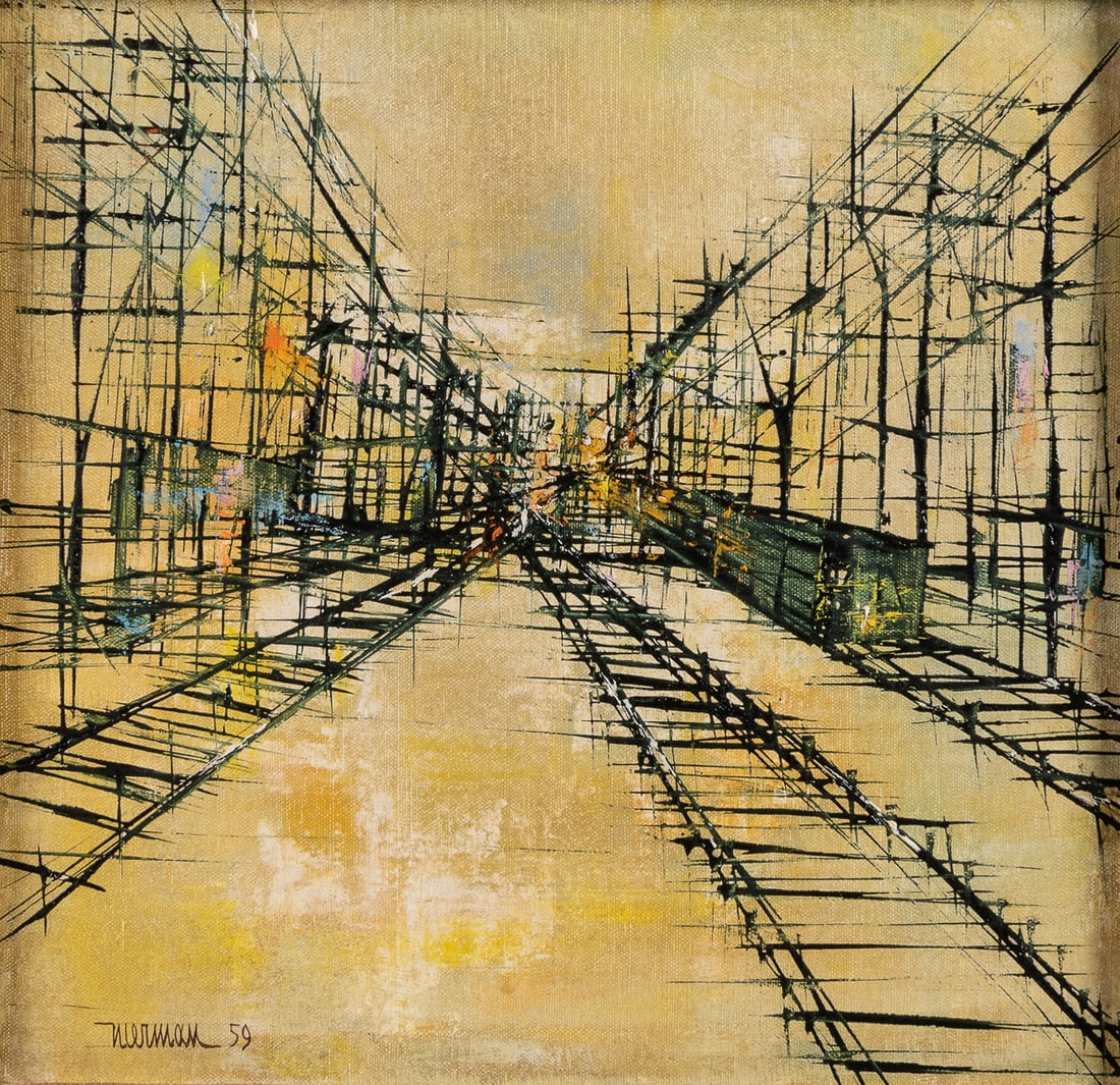 NIERMAN, Leonardo (Mexican, 1932-2023) Railroad. 1959. Oil ... (1 of 4)