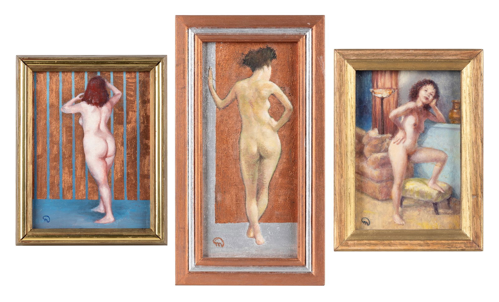 ARTIST UNKNOWN (American, 20th century). Untitled. (Three Nudes). Three Works. Not dated. Oil on (1 of 4)