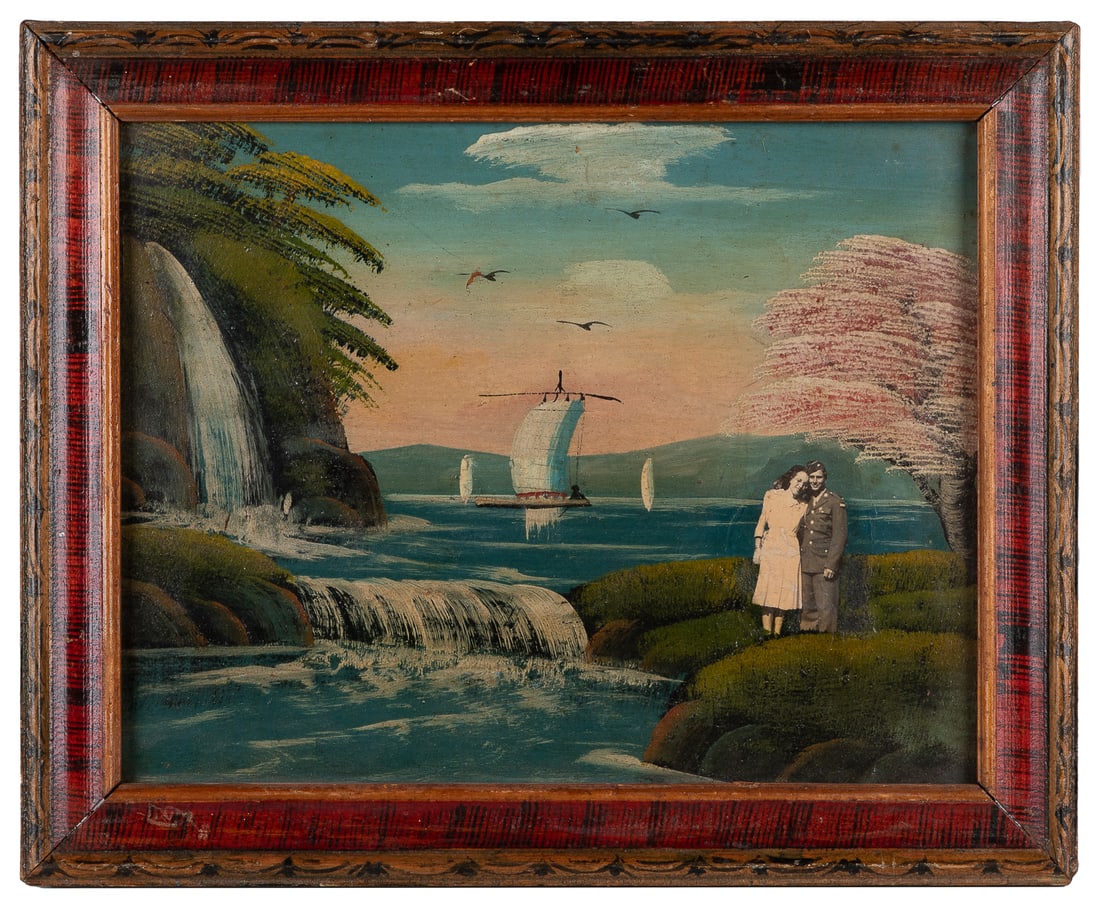 ARTIST UNKNOWN. Early Tourist Painting with Photo Collage E... (1 of 2)