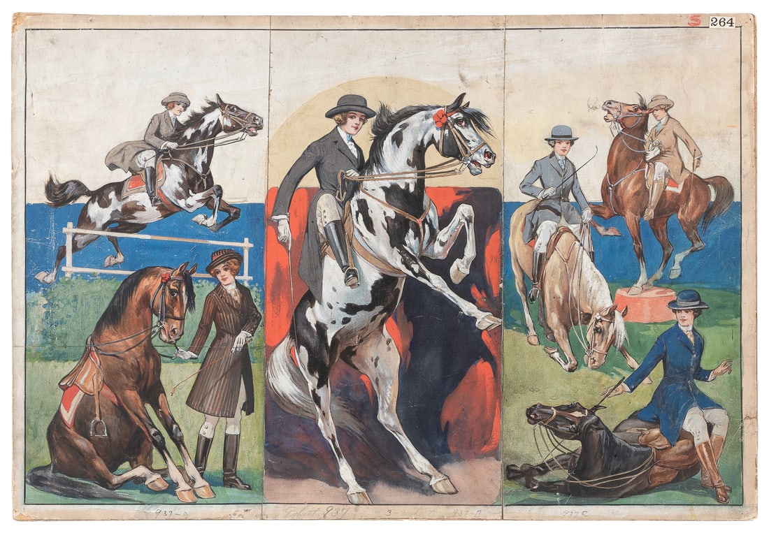 [POSTER MAQUETTE]. Horse Dressage. 1930s. Gouache and penci... (1 of 1)