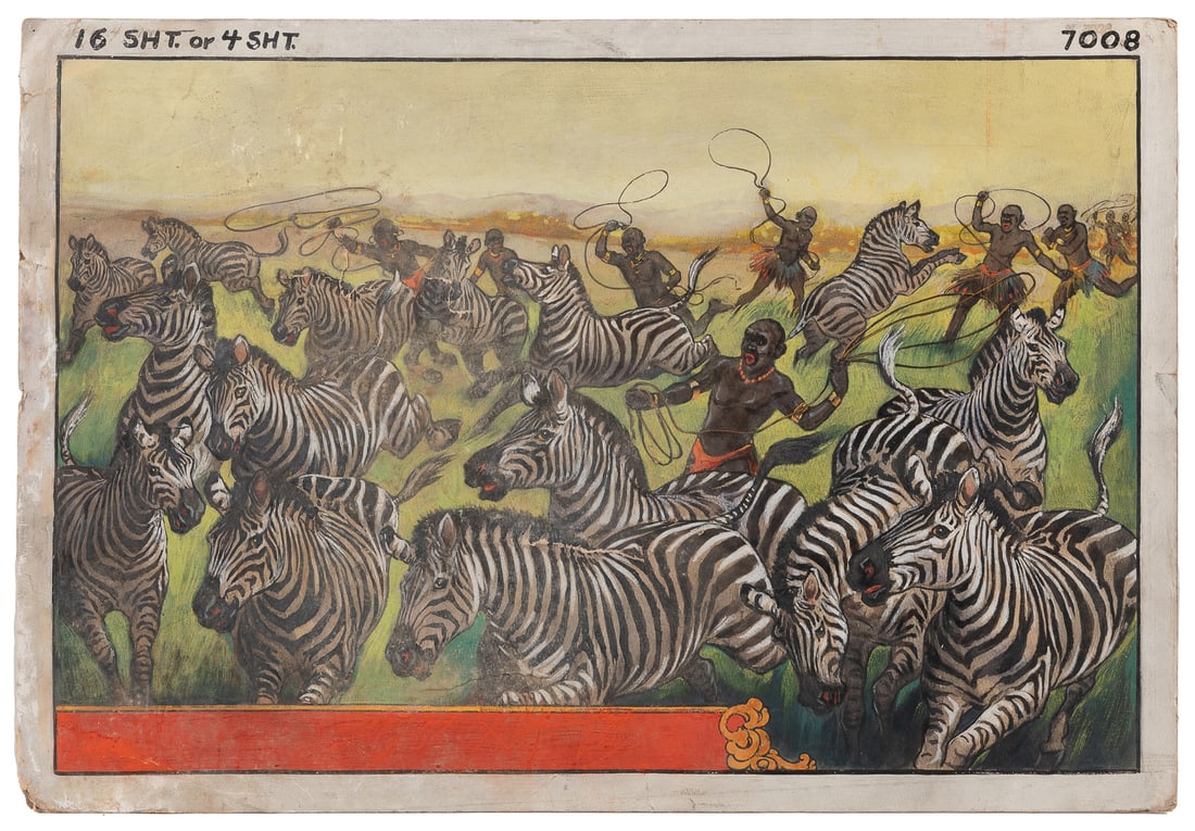 [POSTER MAQUETTE]. Zebra Lasso Scene. [Circa 1930s]. Gouach... (1 of 1)
