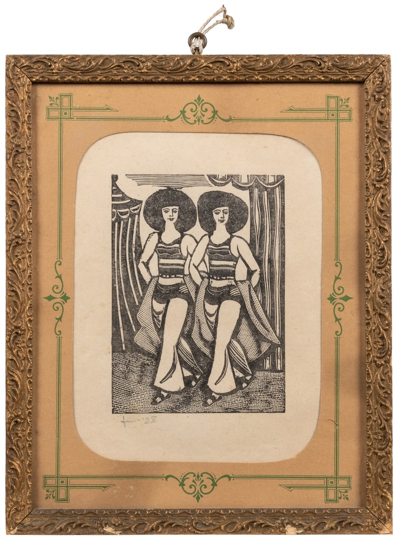 ARTIST UNKNOWN. Pair of woodblock prints. 1920s. Wood engra... (1 of 2)