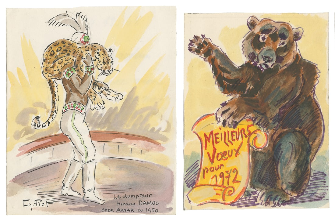 PIOT, Charles (French, 1886-1972) Two Hand Painted Greeting... (1 of 3)