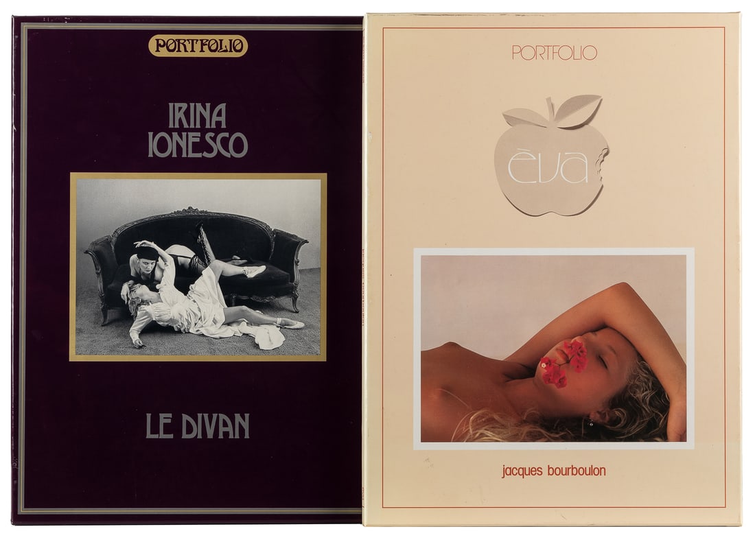 [EROTICA]. BOURBOULON, Jacques (b. 1946) [and] IONESCO, Iri...: [EROTICA]. BOURBOULON, Jacques (b. 1946) [and] IONESCO, Irina (1930-2022). Group of 2 Erotic Portfolios, including: Portfolio Eva. [Marseille: AGEP, 1981]. Folio. Illustrated with 12 loose color plate