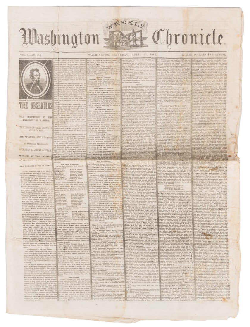 [NEWSPAPER]. [LINCOLN, Abraham (1801-1865), subject]. Washi... (1 of 2)
