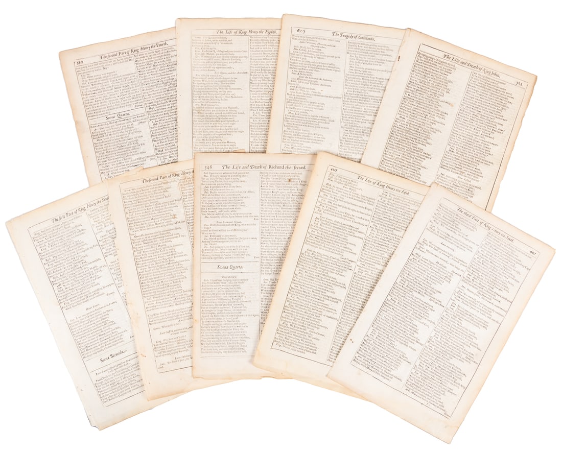 SHAKESPEARE, William (1564-1616). Group of 9 Leaves from th... (1 of 1)