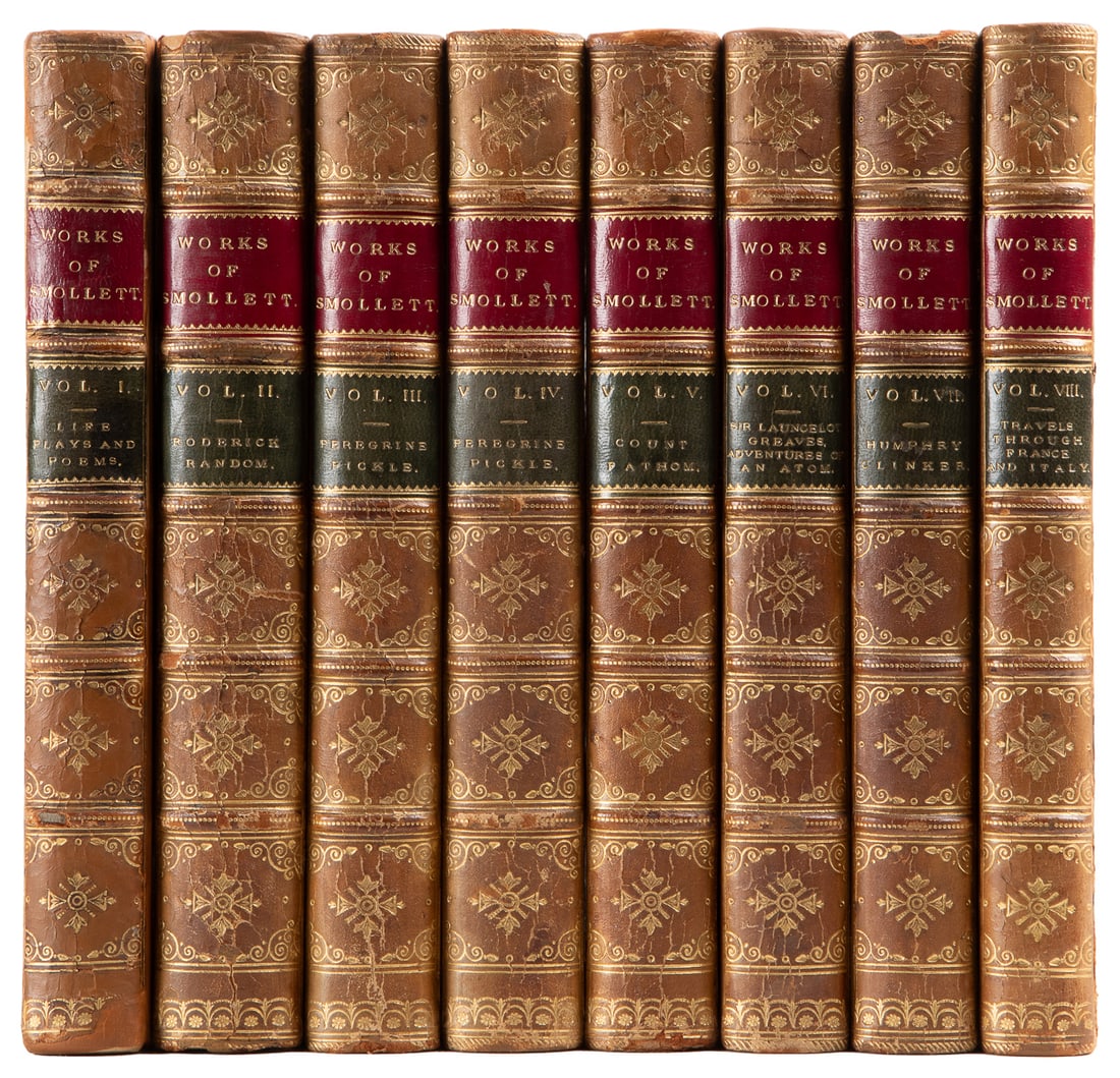SMOLLETT, Tobias (1721-1771). The Works of Tobias Smollett,...: SMOLLETT, Tobias (1721-1771). The Works of Tobias Smollett, M. D. With Memoirs of His Life; To Which is Prefixed a View of the Commencement and Progress of Romance by John Moore, M. D. London: Printed
