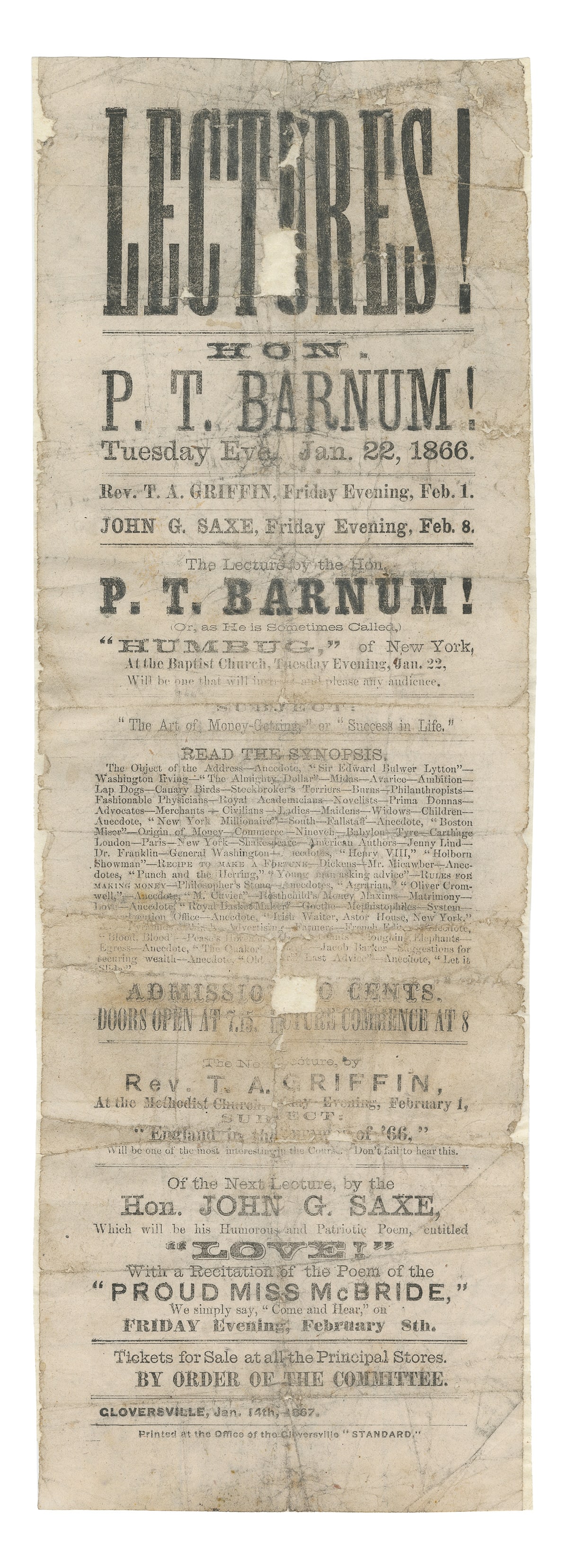 BARNUM, P. T. (Phineas Taylor Barnum 1810 – 1891). Lectures... (1 of 1)