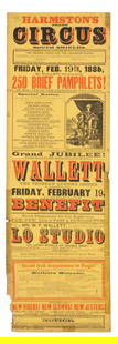 WALLETT, W. F. (William Frederick Wallett 1806 – 1892). Wal...: WALLETT, W. F. (William Frederick Wallett 1806 – 1892). Wallett. The Veteran Queen’s Jester. Belfast: David Allen & Sons, 1886. Two-color pictorial letterpress broadsheet with wood engrave