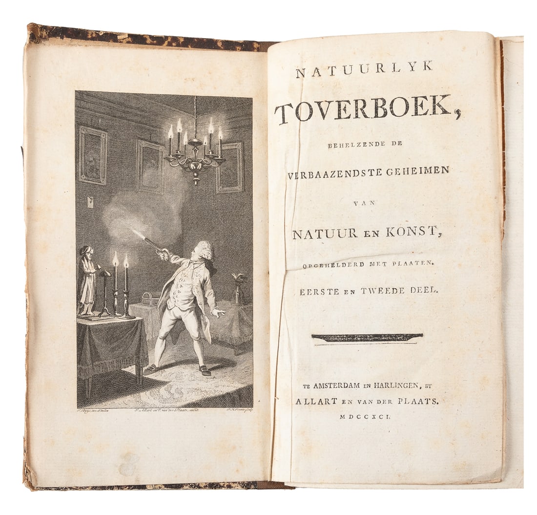 [WITGEEST, Simon]. Natuurlyk Toverboek, behelzende de verba...: [WITGEEST, Simon]. Natuurlyk Toverboek, behelzende de verbaazendste geheimen van natuur en konst. Amsterdam and Harlington: Allart en van der Plaats, 1791-94. Eight parts in one volume. Later cloth ov