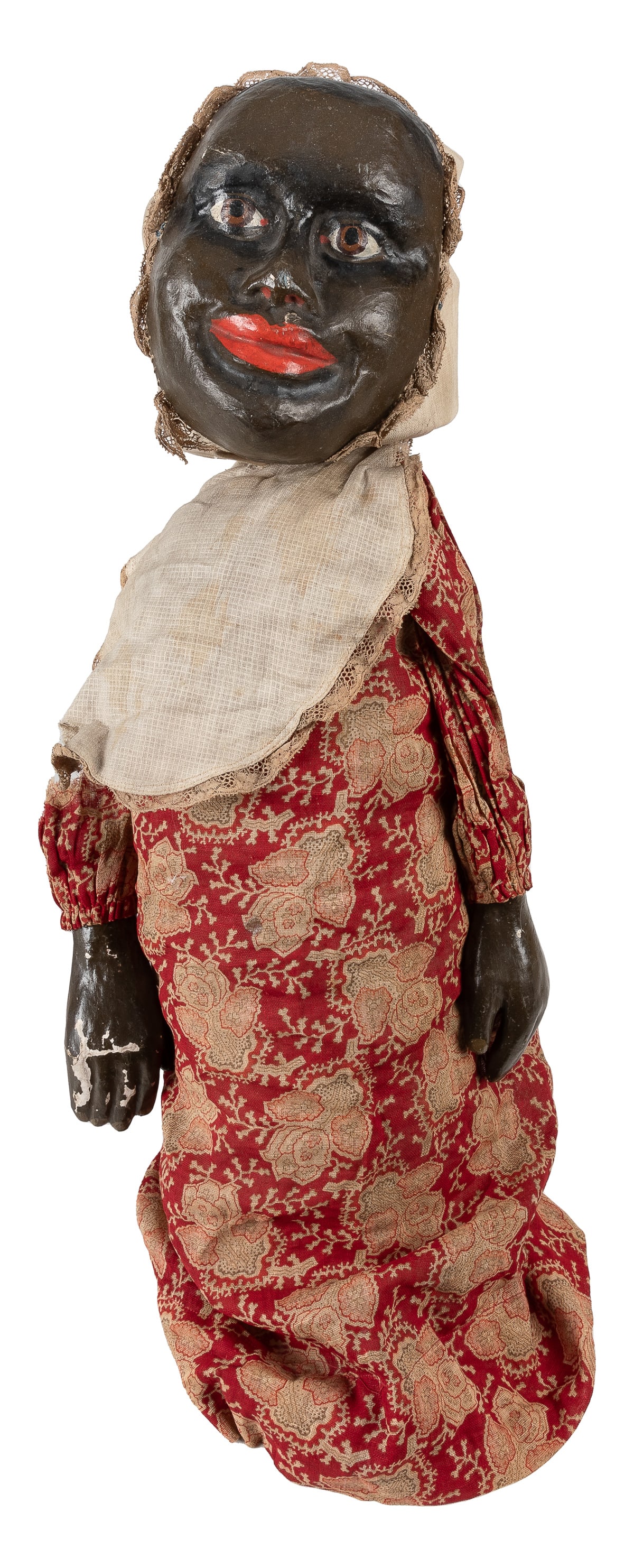 Spring Production Baby. [New York: Judd?], ca. 1895. A clot...: Spring Production Baby. [New York: Judd?], ca. 1895. A cloth-covered African American baby doll with molded papier-mâché face and hands; these devices were produced from apparently empty hat