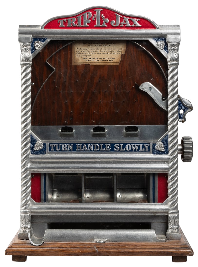 A.B.T. Manufacturing Company 1 Cent Trip-L-Jax Machine. Chi...: A.B.T. Manufacturing Company 1 Cent Trip-L-Jax Machine. Chicago: A. B. T. Manufacturing, ca. 1930. Flip a penny into one of three pockets, turn the handle and collect all the pennies in that pocket. A