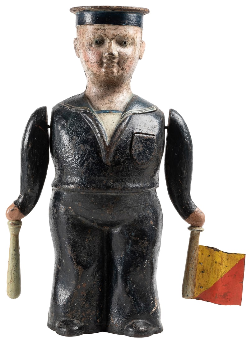 “Electric Sailor Machine” Painted Cast Iron Figure. Leipzig... (1 of 2)