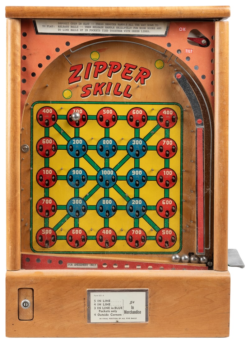 Binks “Zipper Skill” 5 Cent Arcade Game. Chicago: Binks Ind... (1 of 2)