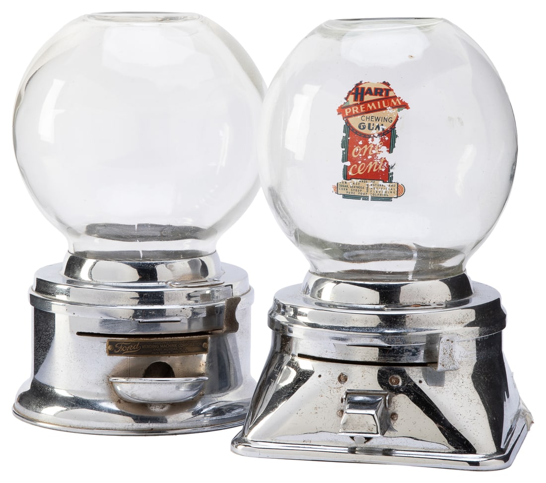 Pair of Ford and Hart Chrome-Plated 1 Cent Gumball Machines... (1 of 1)