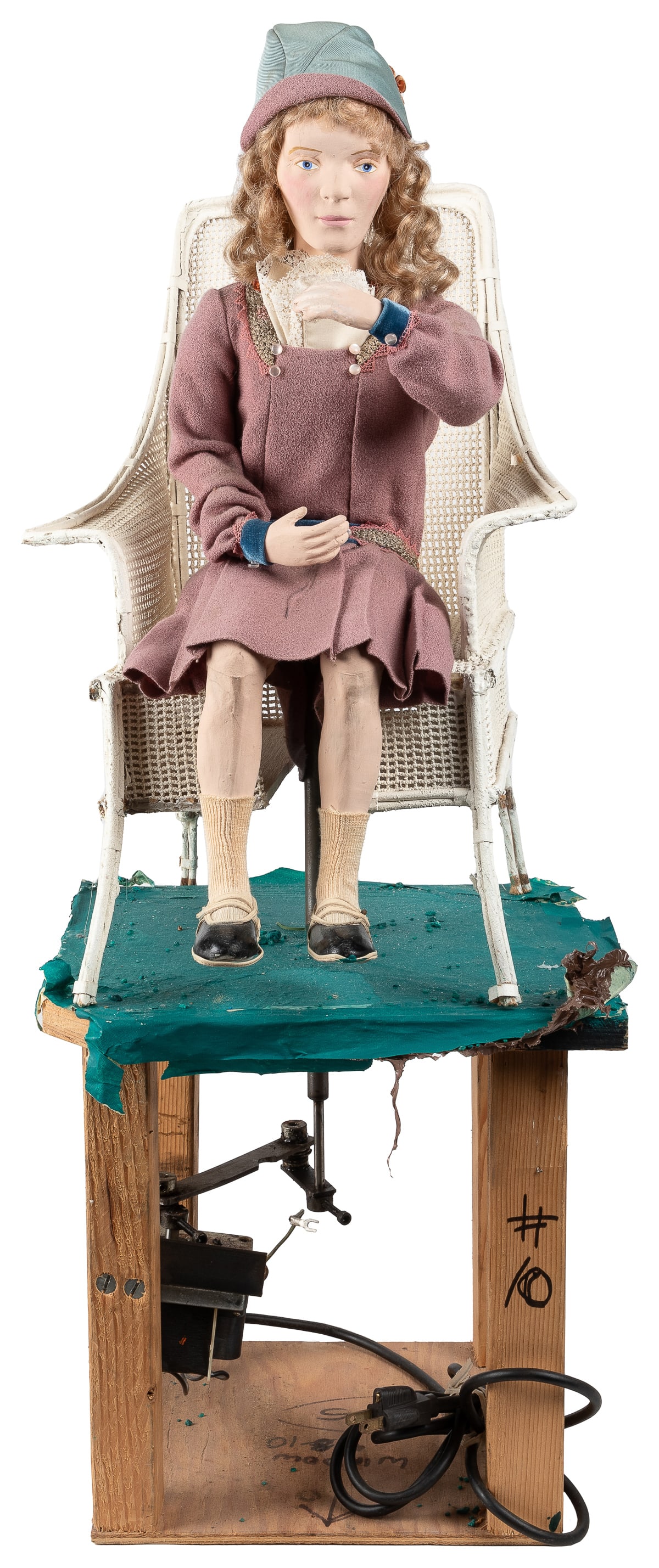 “Seated Girl on Wicker Chair in Lavender Wool Dress with Ma... (1 of 2)