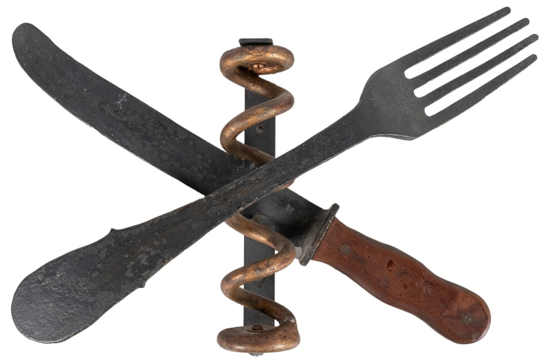 Restaurant Cast Iron Cutlery and Corkscrew Trade Sign. Circ... (1 of 1)