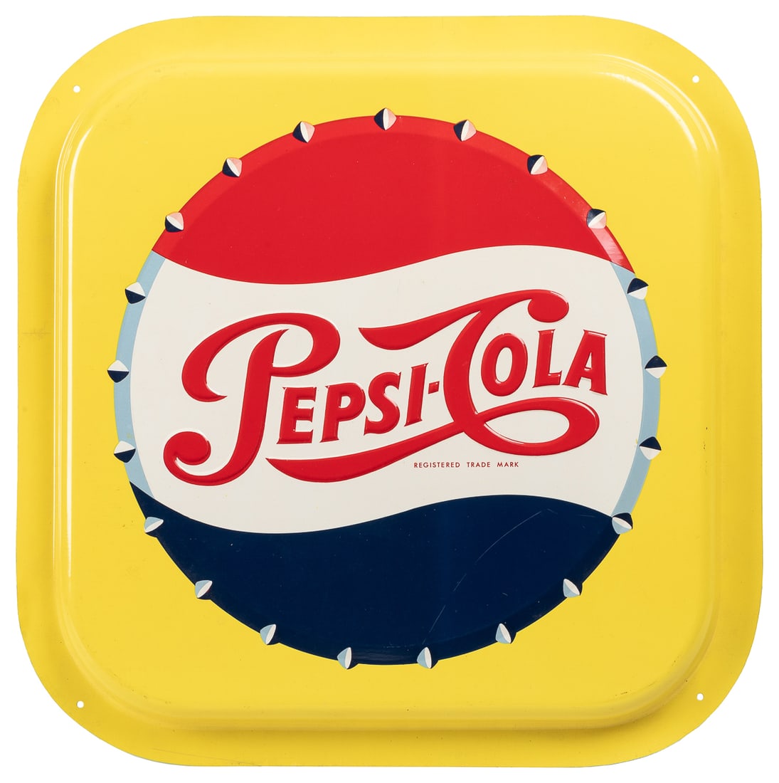 Pepsi-Cola Embossed Bottlecap Sign. Aluminum sign depicting... (1 of 1)