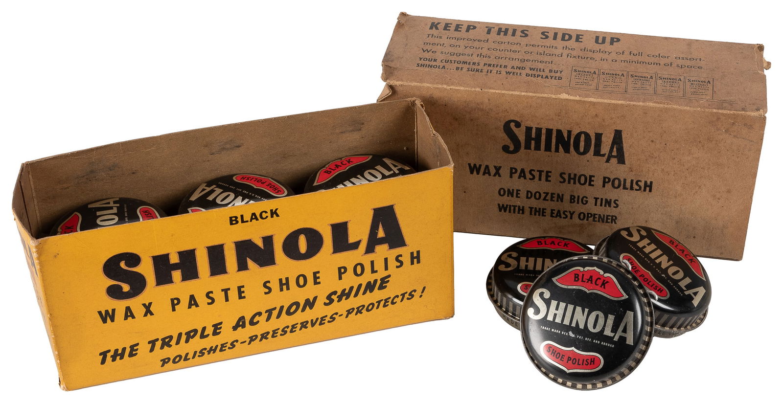 Shinola Full Display Box of Wax Shoe Polish Tins. 1940s. Or... (1 of 2)