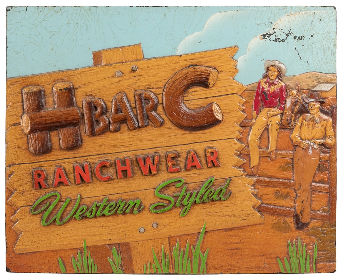 H Bar C Ranchwear Western Styled Sign. 1950s. An in-store a... (1 of 1)