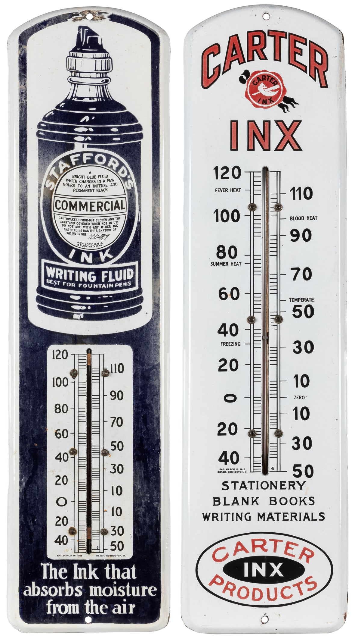 Two Porcelain Thermometer Signs. Carter Inx & Stafford’s In... (1 of 5)