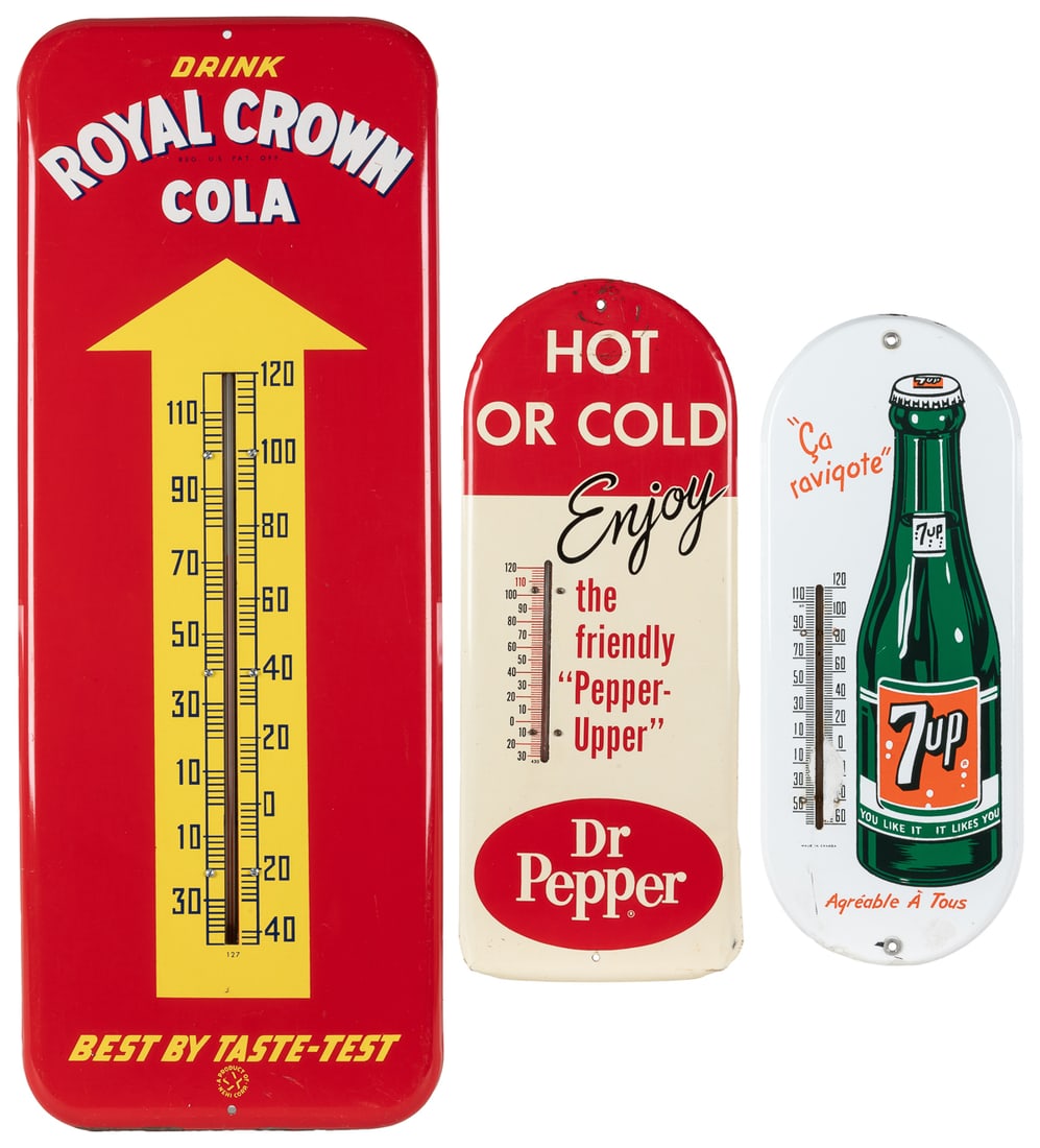 Three Advertising Thermometers. Royal Crown Cola, Dr. Peppe... (1 of 7)