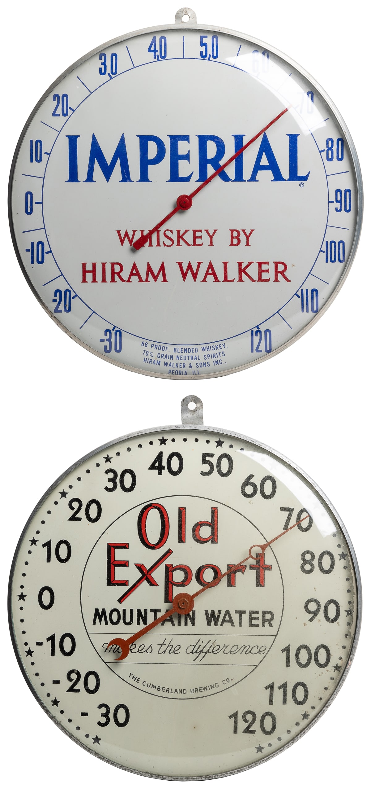 Two Advertising Dial Thermometers. Two round Pam style alum... (1 of 3)