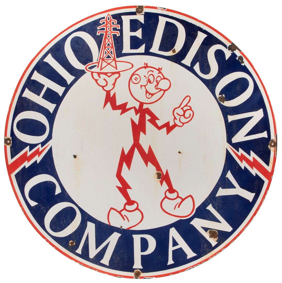 Ohio Edison Company Porcelain Sign. Large round single side... (1 of 2)