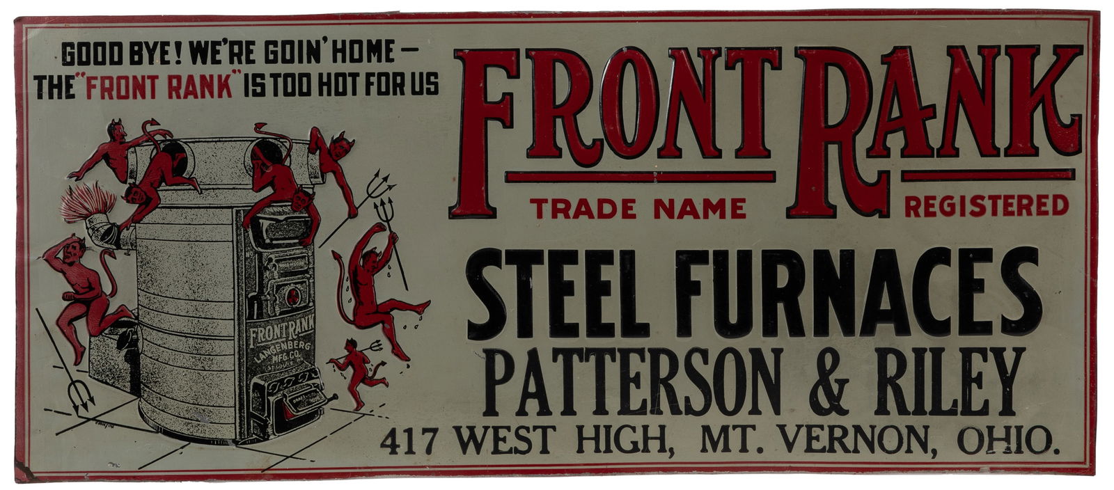 Front Rank Steel Furnaces Sign. Circa 1920s. Embossed singl... (1 of 2)
