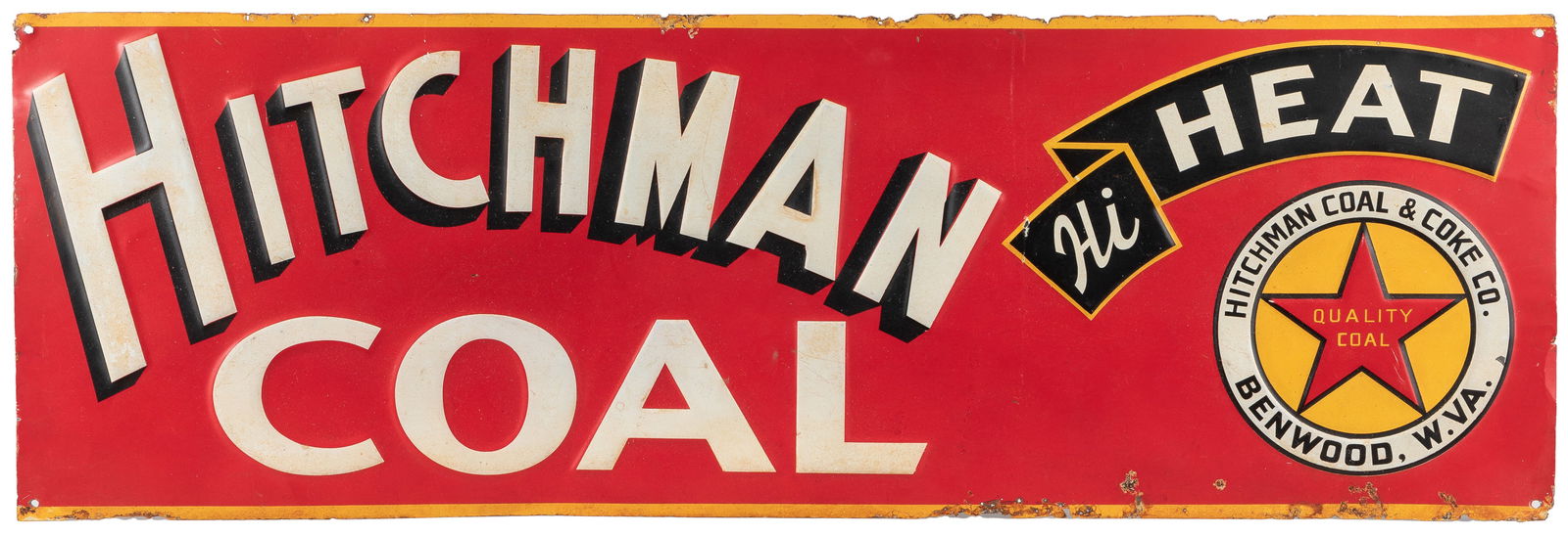 Hitchman Coal & Coke Co. Sign. Circa 1910s. Embossed single... (1 of 2)